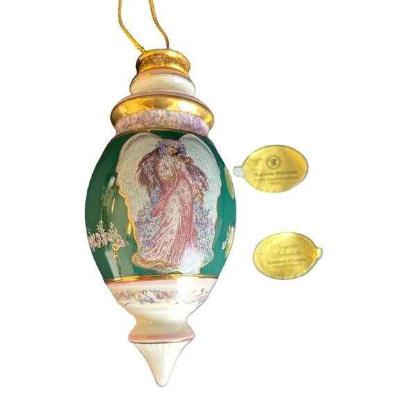 Bradford 1999 Harmony's Hymn Symphony of Angel  Green Porcelain Angel Christmas - Picture 8 of 11